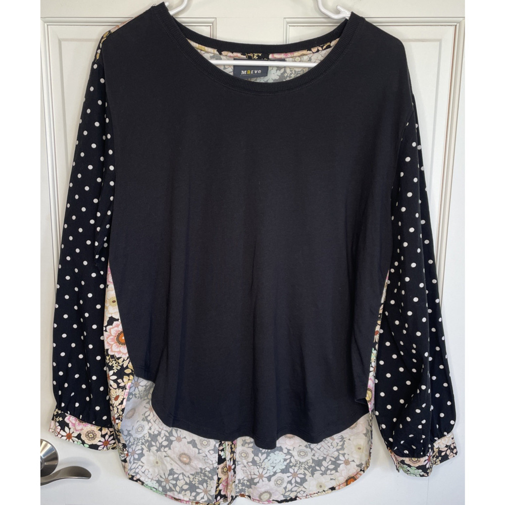Anthropologie Maeve Women's Oversized Split-Back Pullover Sz S Boho Floral Dots